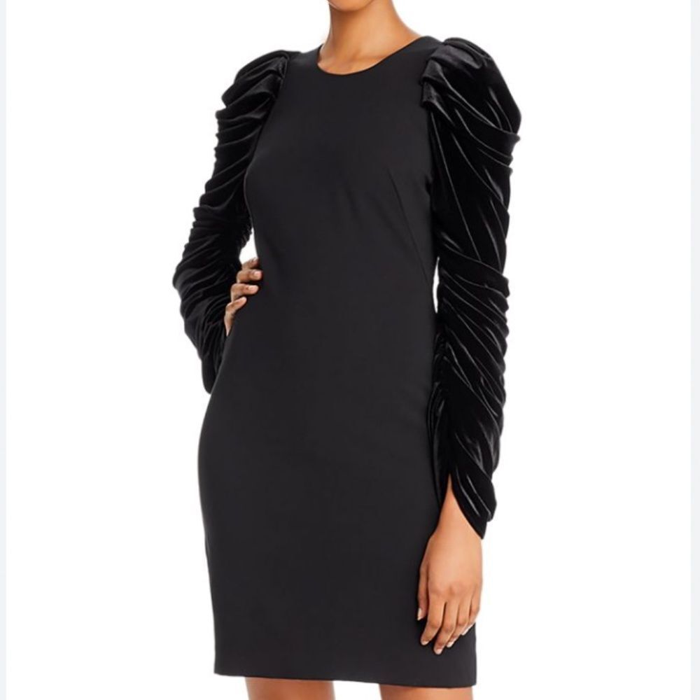 Black Halo NWT Archer Velvet Long‎ Puff-sleeve Sheath Dress in Black Size 8